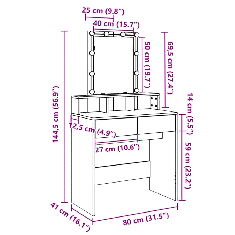 Coiffeuse avec LED blanc 80x41x144,5 cm - 18