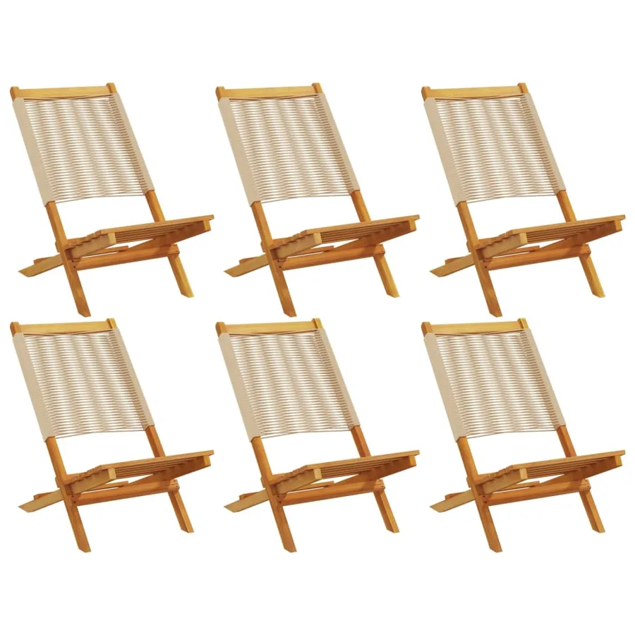 Chaises de jardin pliantes lot de 6 beige bois d'acacia massif - 2