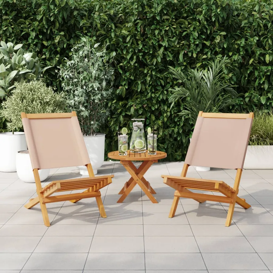 Chaises de jardin lot de 2 taupe bois d'acacia massif et tissu - 2