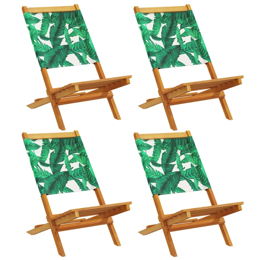 Chaises de jardin pliantes lot de 4 vert tissu et bois massif - 2