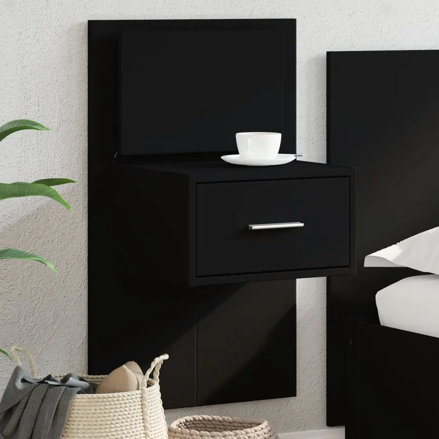 Table de chevet murale avec lumières LED noir