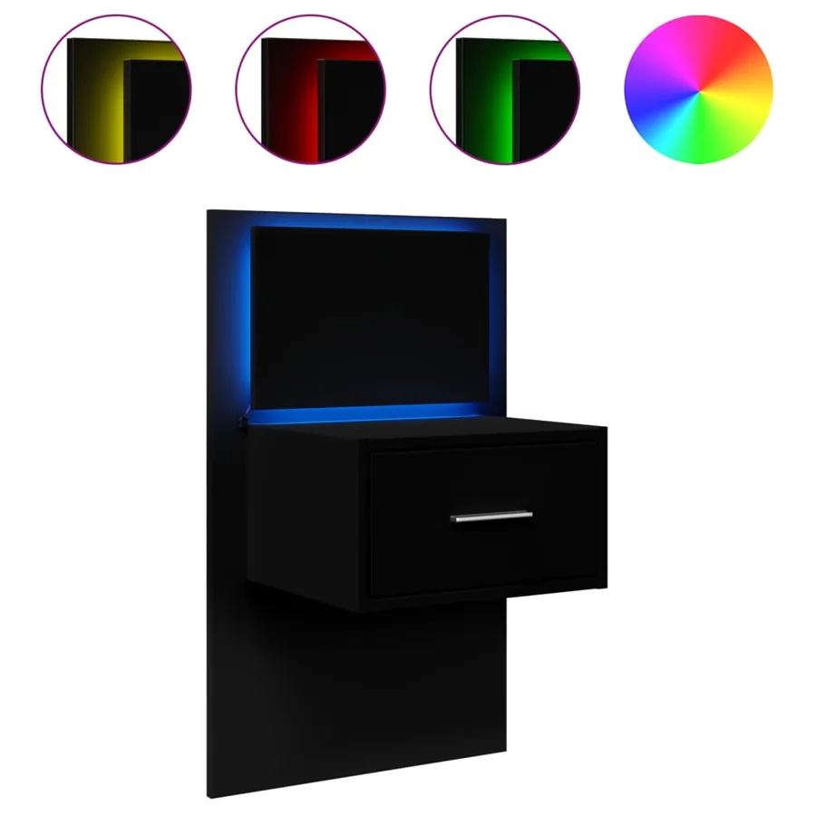 Table de chevet murale avec lumières LED noir - 2