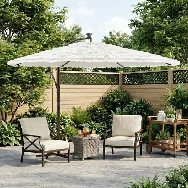 Parasol de jardin avec mât en acier blanc 269x269x235 cm