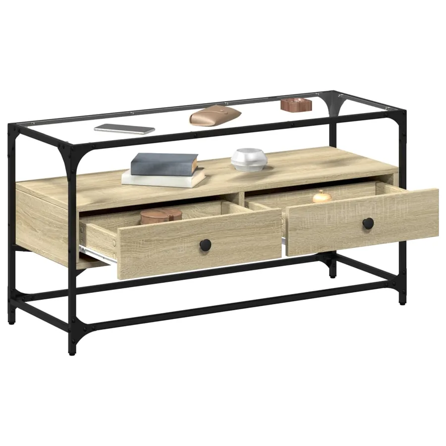 Meuble TV avec dessus en verre chêne sonoma bois d'ingénierie - 3