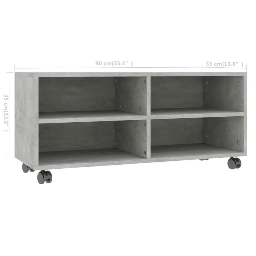 Meuble TV avec roulettes Gris béton 90x35x35 cm Bois ingénierie - 6