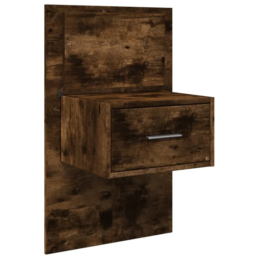 Table de chevet murale avec lumières LED chêne fumé - 3