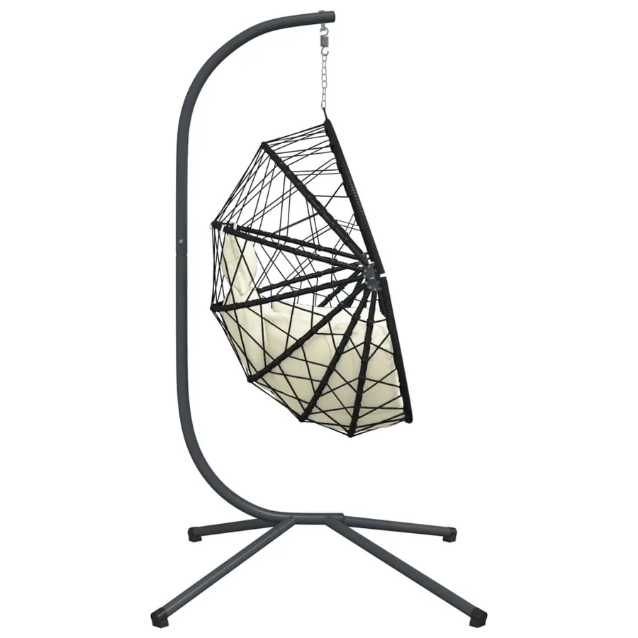 Chaise suspendue en forme d'œuf et support beige rotin et acier - 5