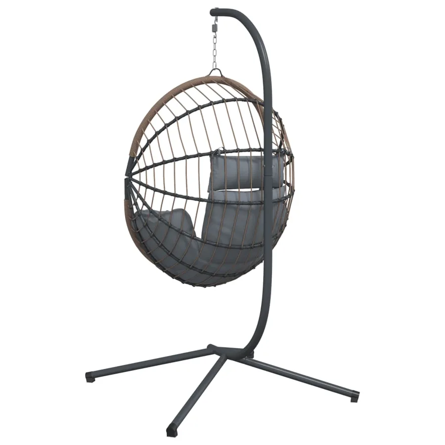 Chaise suspendue forme d'œuf et support gris clair rotin acier - 6