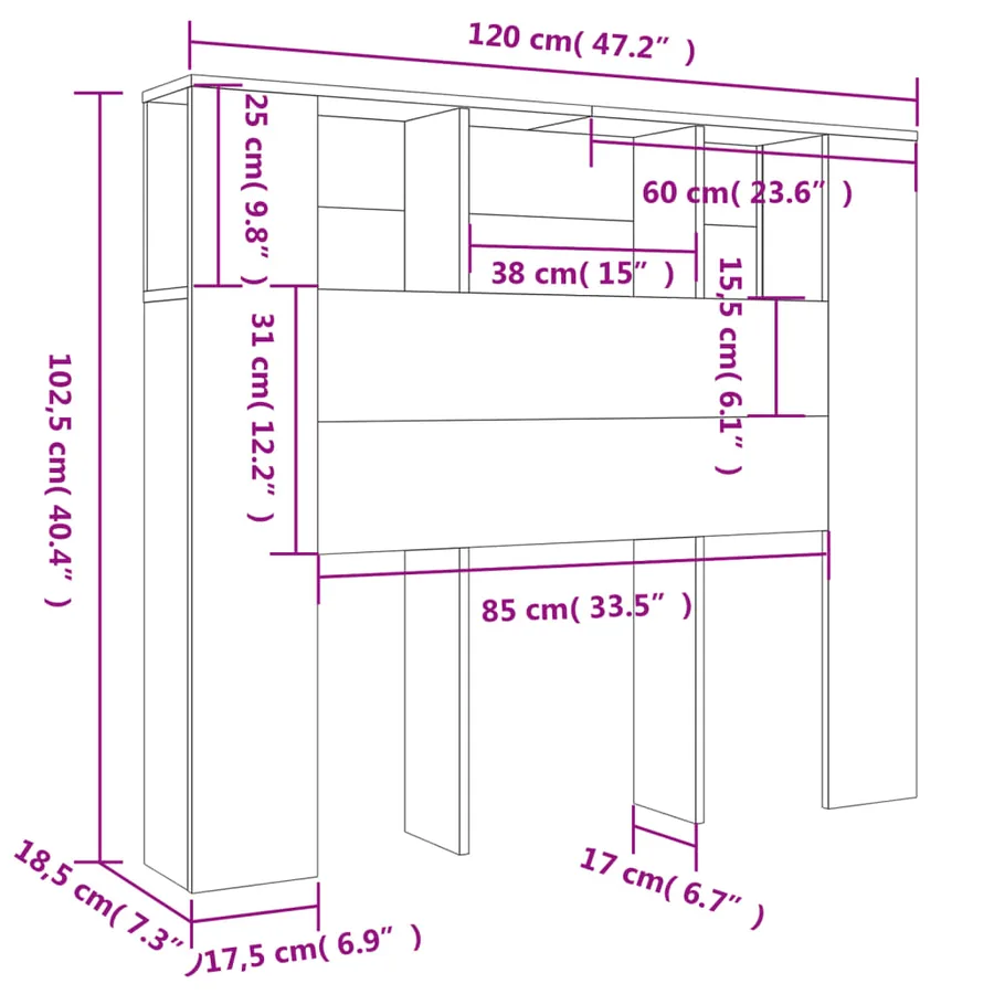 Armoire à tête de lit Blanc 120x18,5x102,5 cm - 6