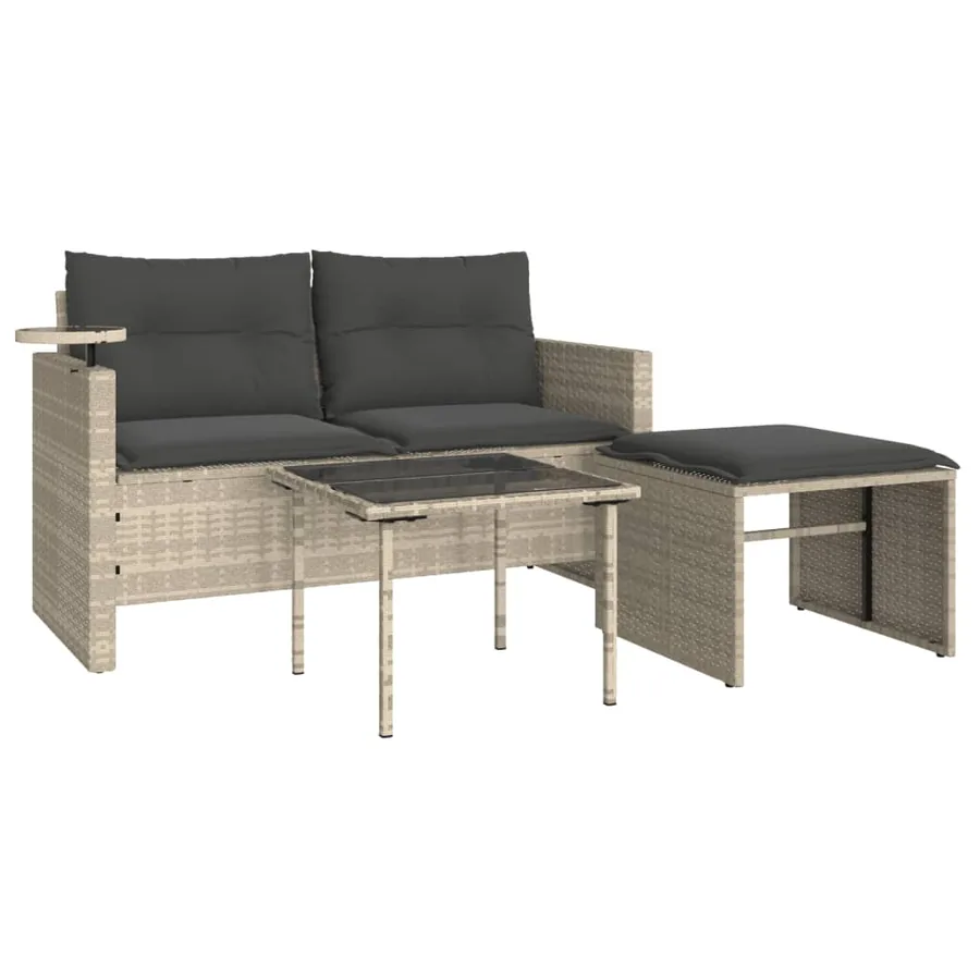 Salon de jardin avec coussins 3 pcs gris clair résine tressée - 2