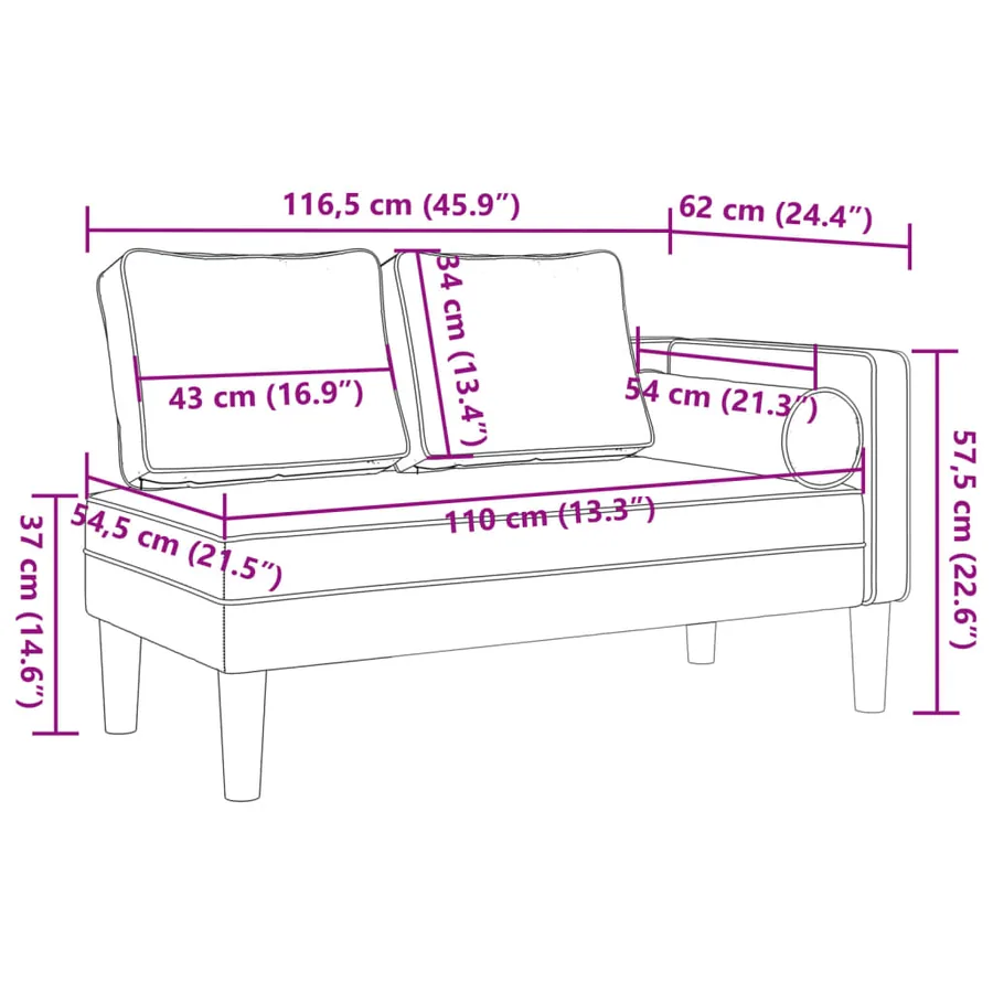 Chaise longue avec coussins noir velours - 8