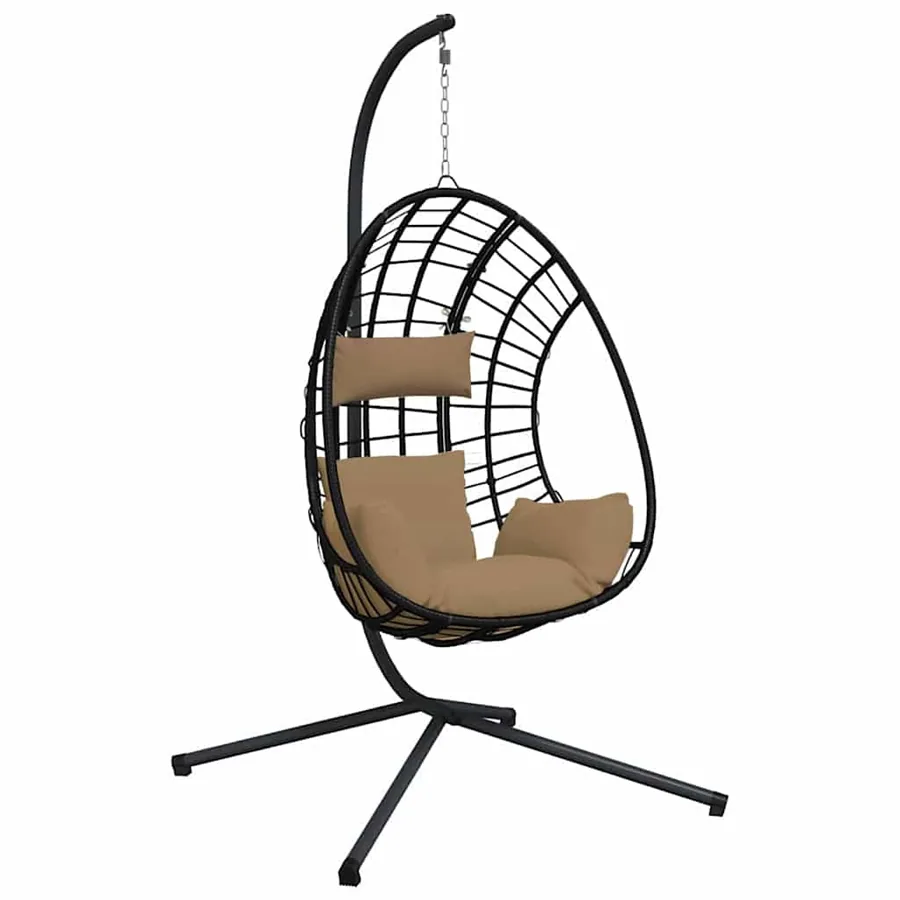 Chaise suspendue en forme d'œuf et support taupe rotin et acier - 2