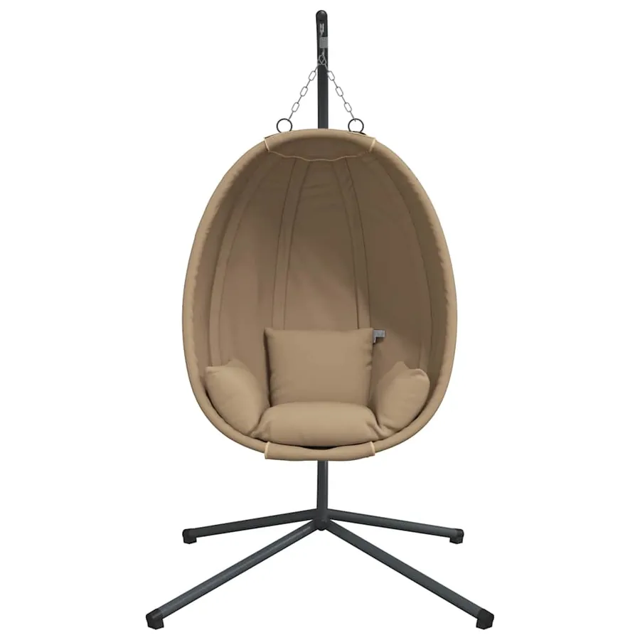 Chaise suspendue en forme d'œuf et support taupe rotin et acier - 4