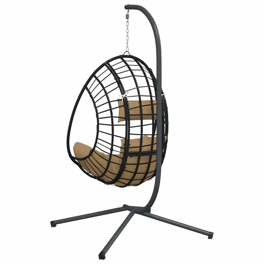 Chaise suspendue en forme d'œuf et support taupe rotin et acier - 6