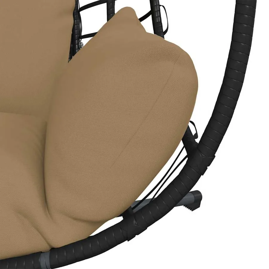 Chaise suspendue en forme d'œuf et support taupe rotin et acier - 7