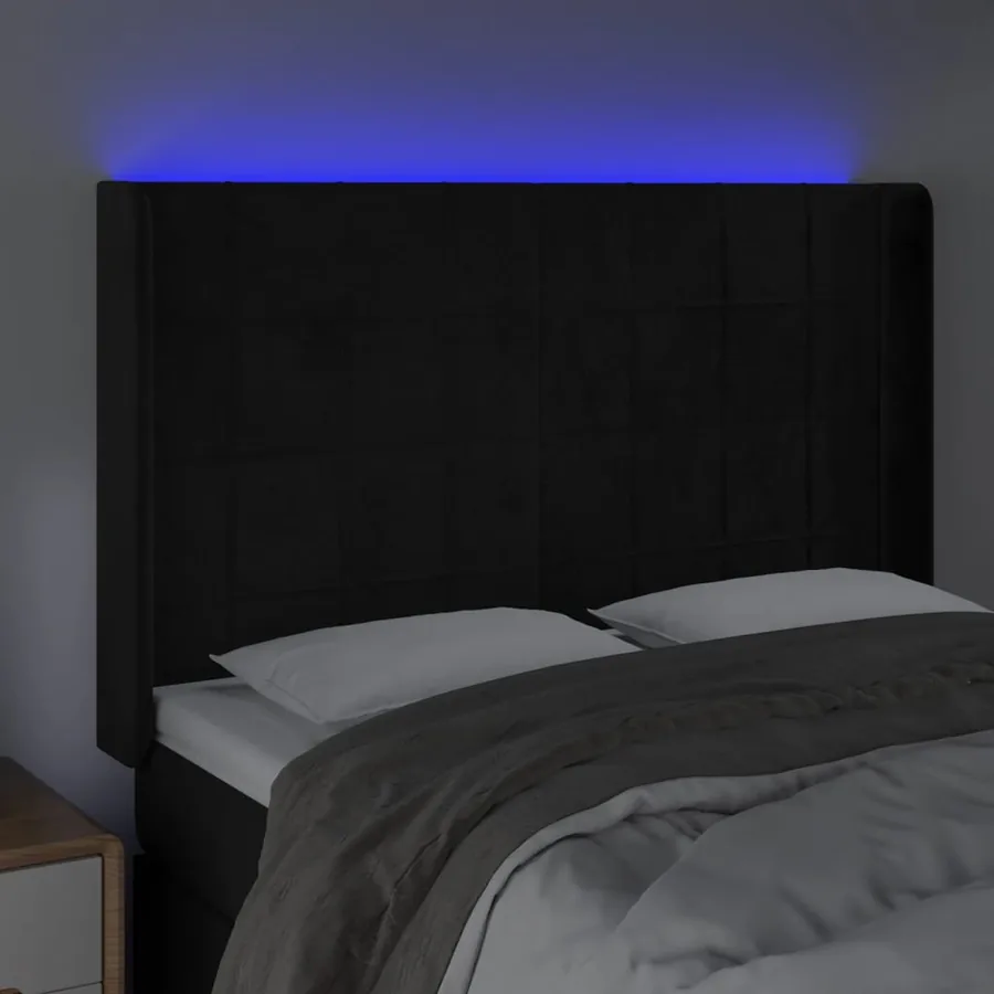 Tête de lit à LED Noir 147x16x118/128 cm Velours - 4