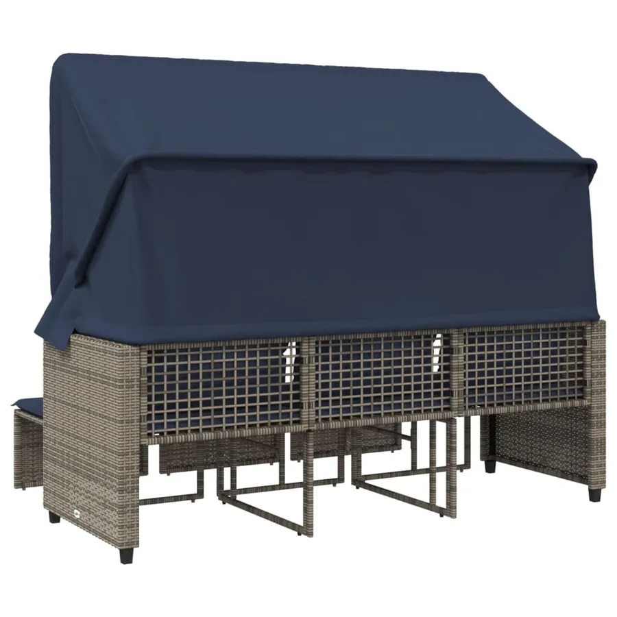 Canapé de jardin 3 places avec auvent et poufs gris résine tressée - 6