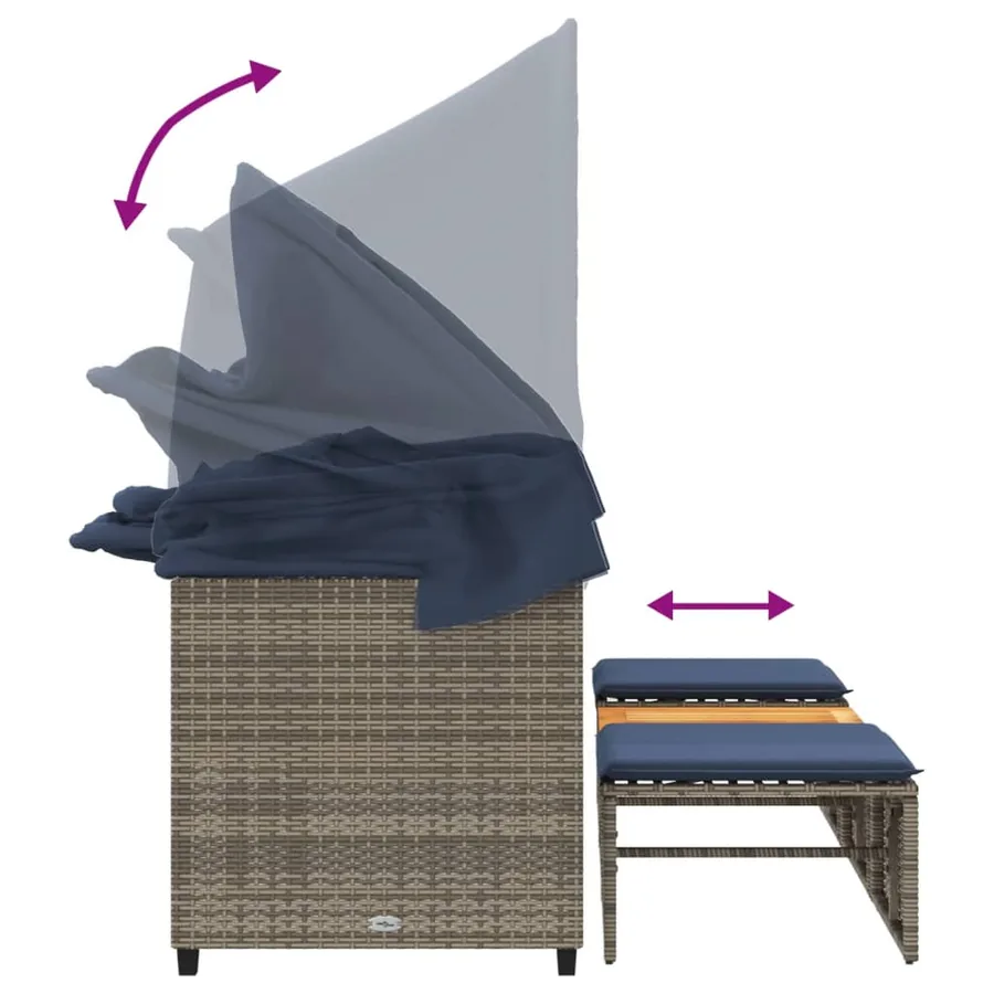 Canapé de jardin 3 places avec auvent et poufs gris résine tressée - 8