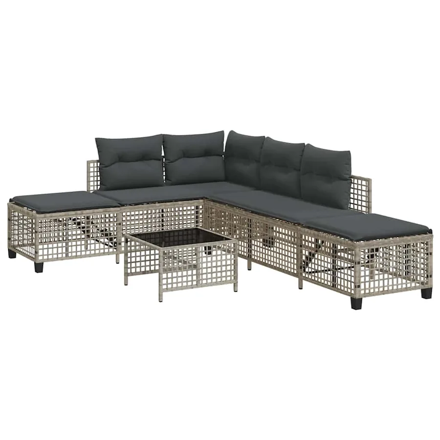 Salon de jardin d'angle avec coussins 3 pcs gris clair rotin - 2