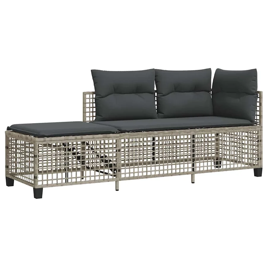 Salon de jardin d'angle avec coussins 3 pcs gris clair rotin - 4