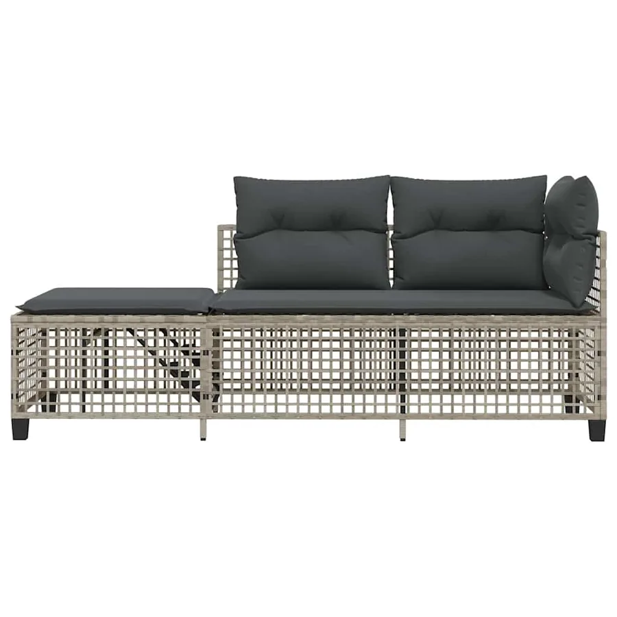 Salon de jardin d'angle avec coussins 3 pcs gris clair rotin - 5