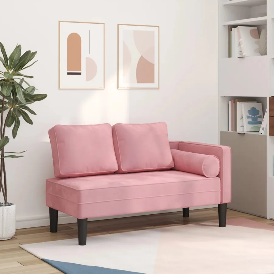 Chaise longue avec coussins rose velours