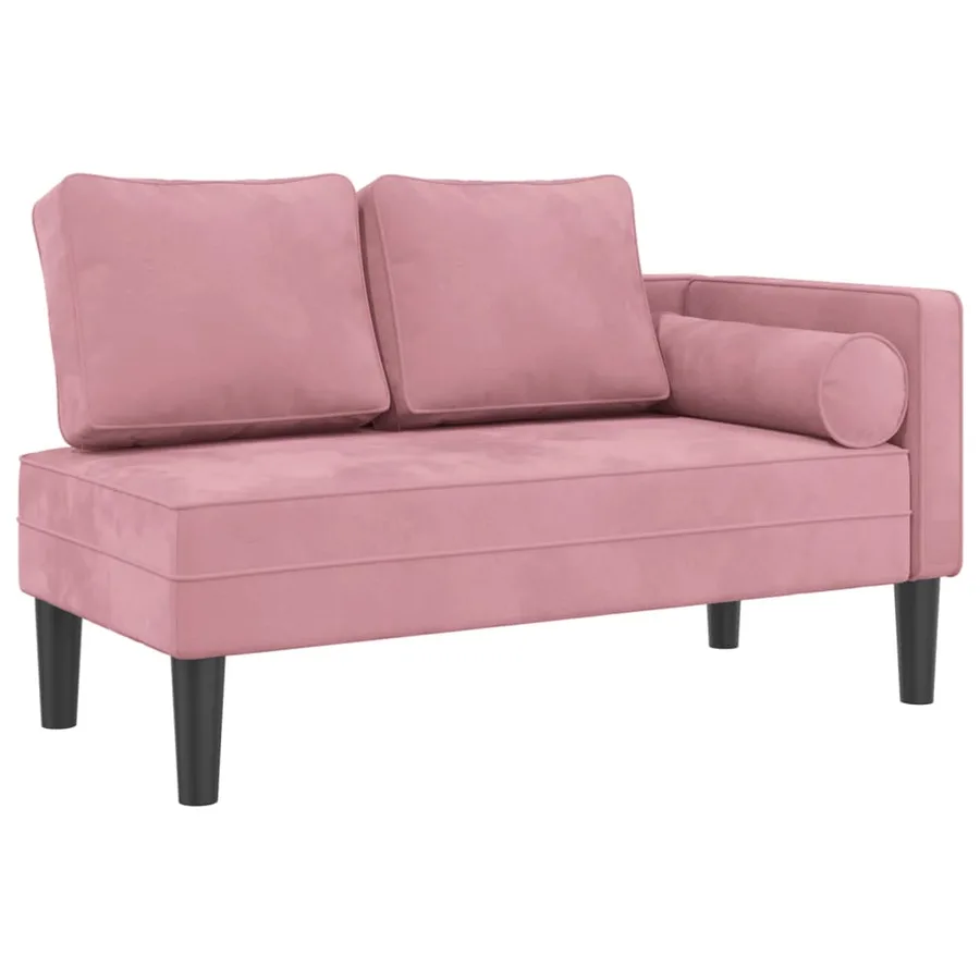 Chaise longue avec coussins rose velours - 2