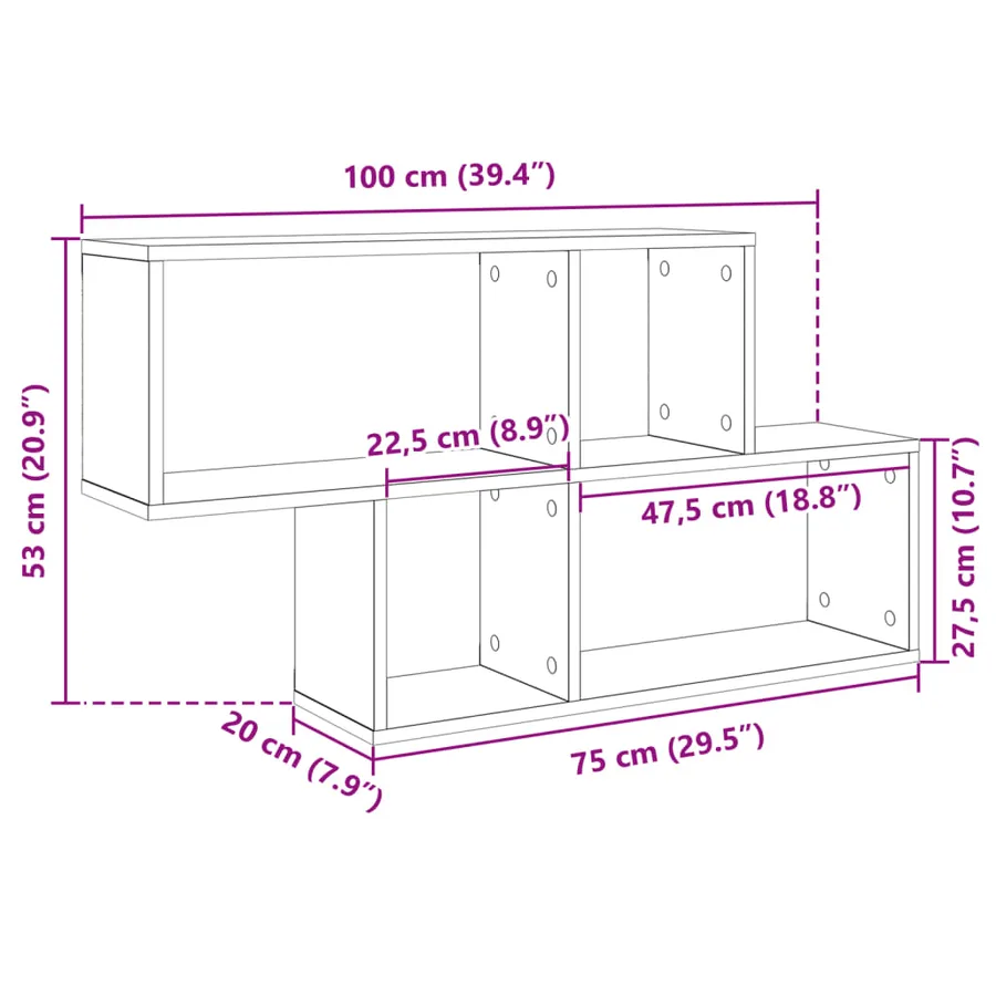 Étagère murale blanc 100x20x53 cm bois d'ingénierie - 9