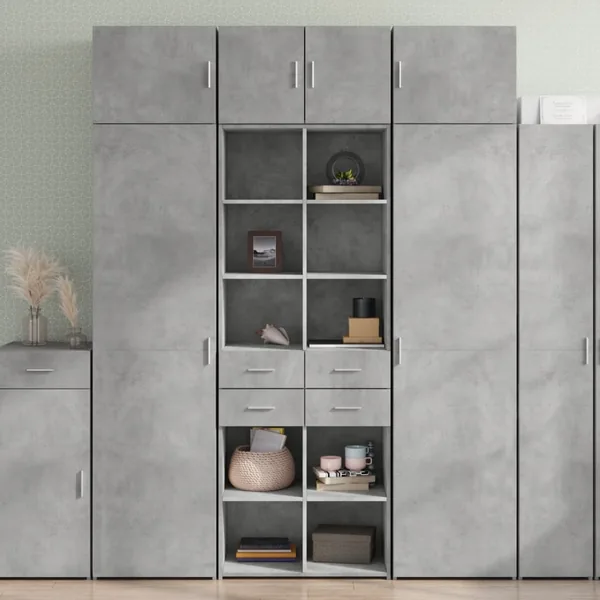 Buffet haut gris béton 70x42,5x185 cm bois d'ingénierie