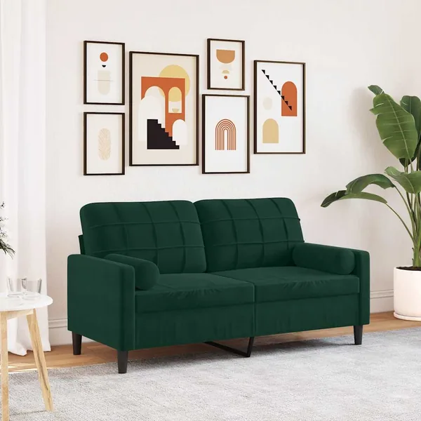 Canapé 2 places avec oreillers vert foncé 140 cm velours