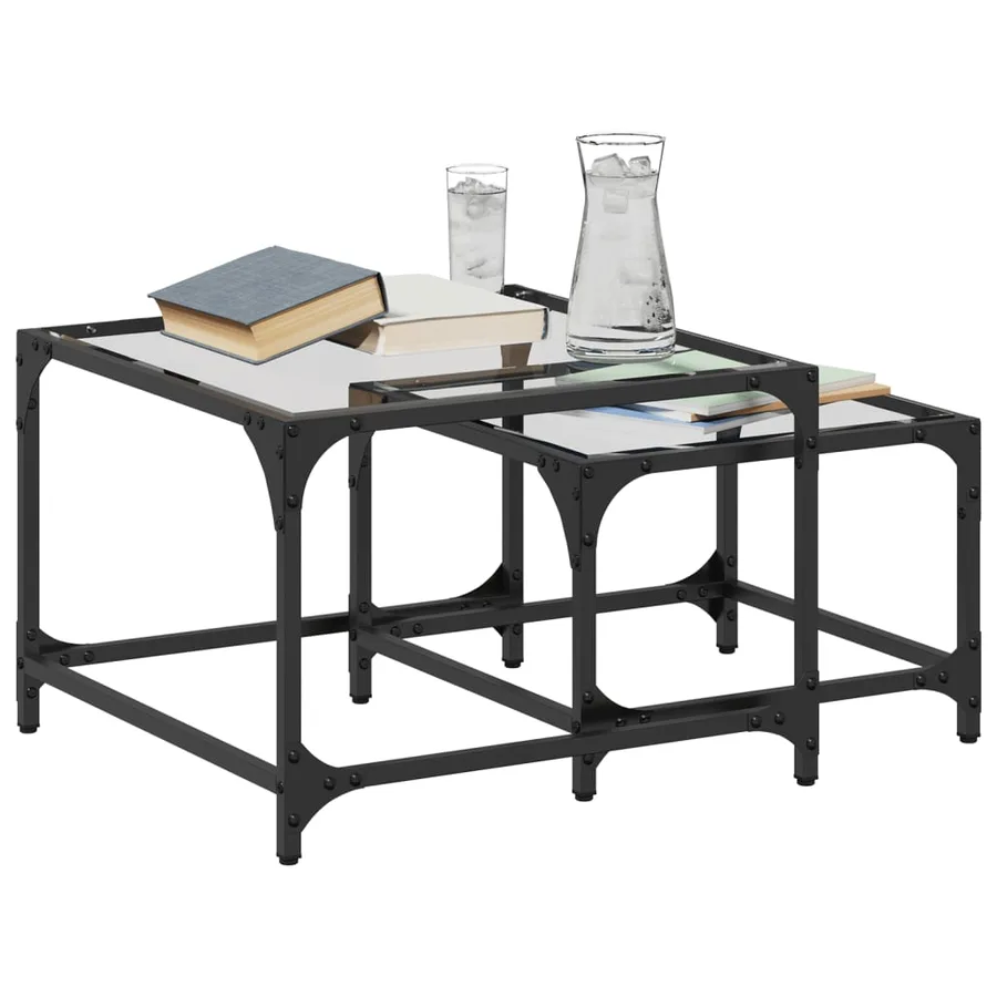 Tables basses gigognes 2 pcs dessus en verre transparent acier - 3