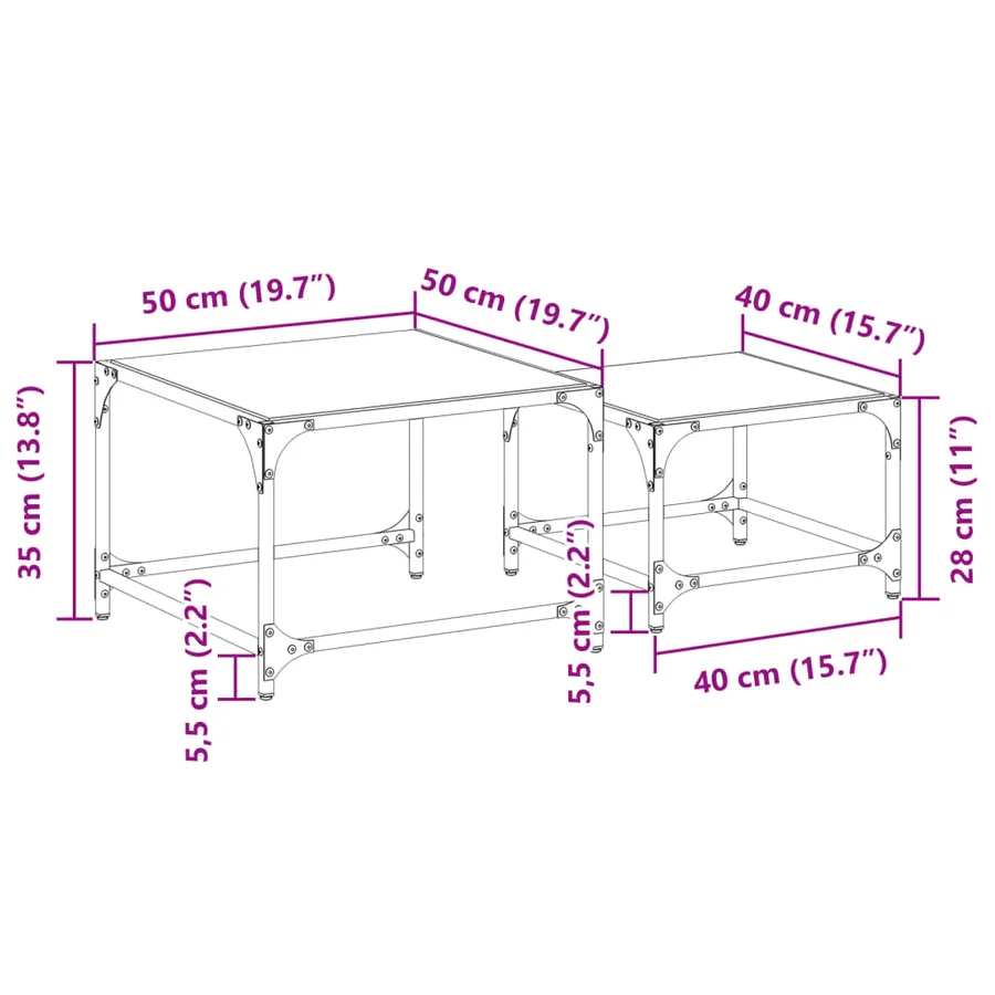 Tables basses gigognes 2 pcs dessus en verre transparent acier - 9