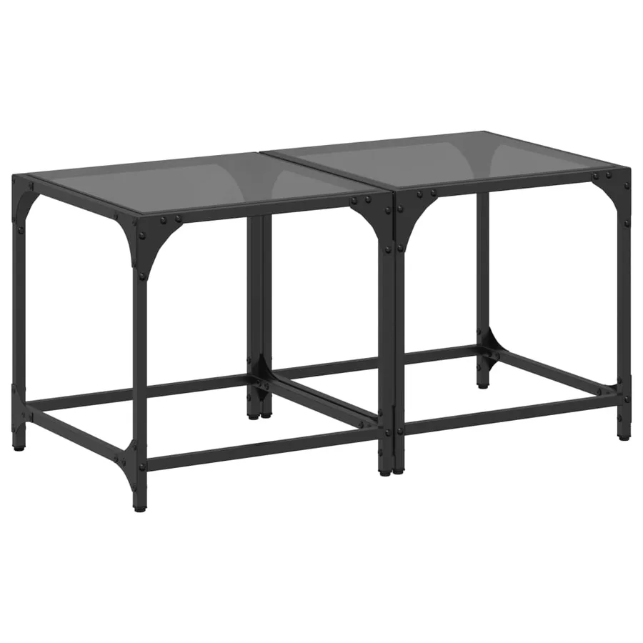 Tables basses avec dessus en verre noir 2 pcs 40x40x40 cm acier - 2