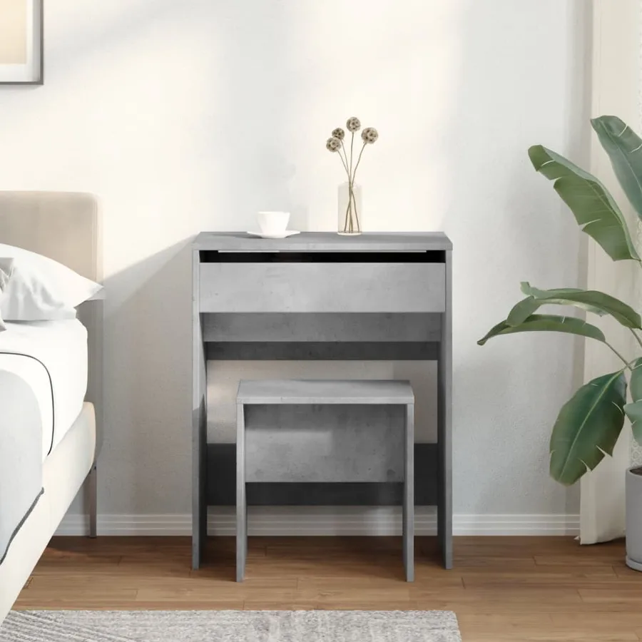Coiffeuse et tabouret gris béton 60x40x113,5 cm - 3