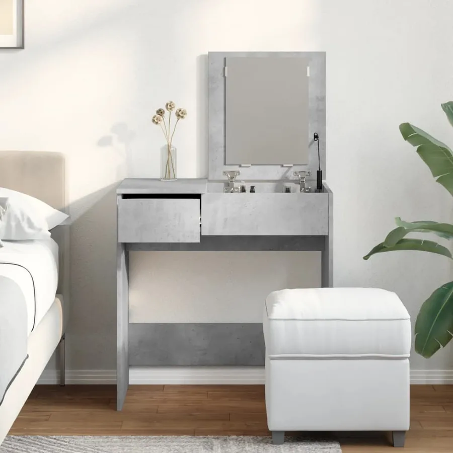 Coiffeuse avec miroir gris béton 73x46,5x120 cm - 4