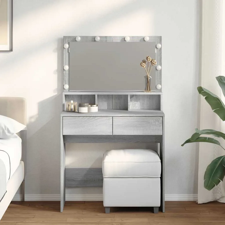 Coiffeuse avec LED sonoma gris 80x41x134,5 cm