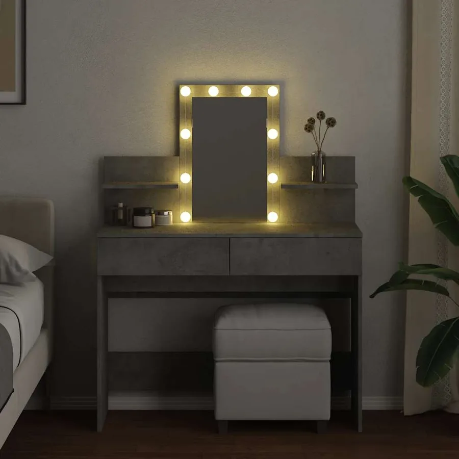 Coiffeuse avec LED gris béton 100x40x130 cm - 3