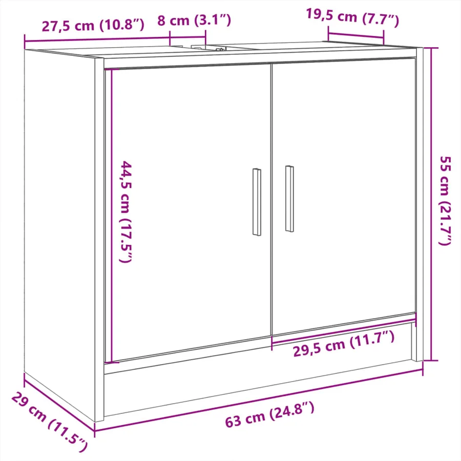 Armoire d'évier gris béton 63x29x55 cm bois d'ingénierie - 11
