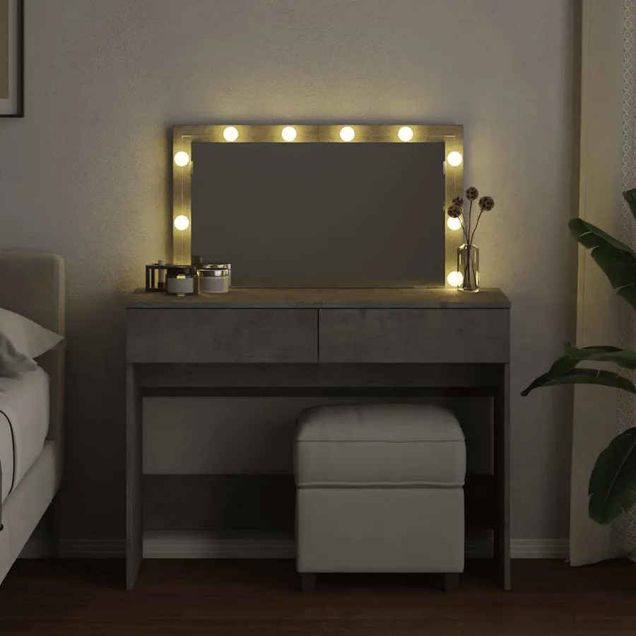 Coiffeuse avec LED gris béton 100x40x120 cm - 3