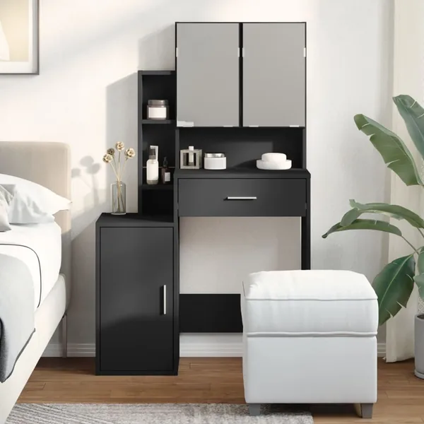 Coiffeuse avec armoire noir 80x35x132 cm