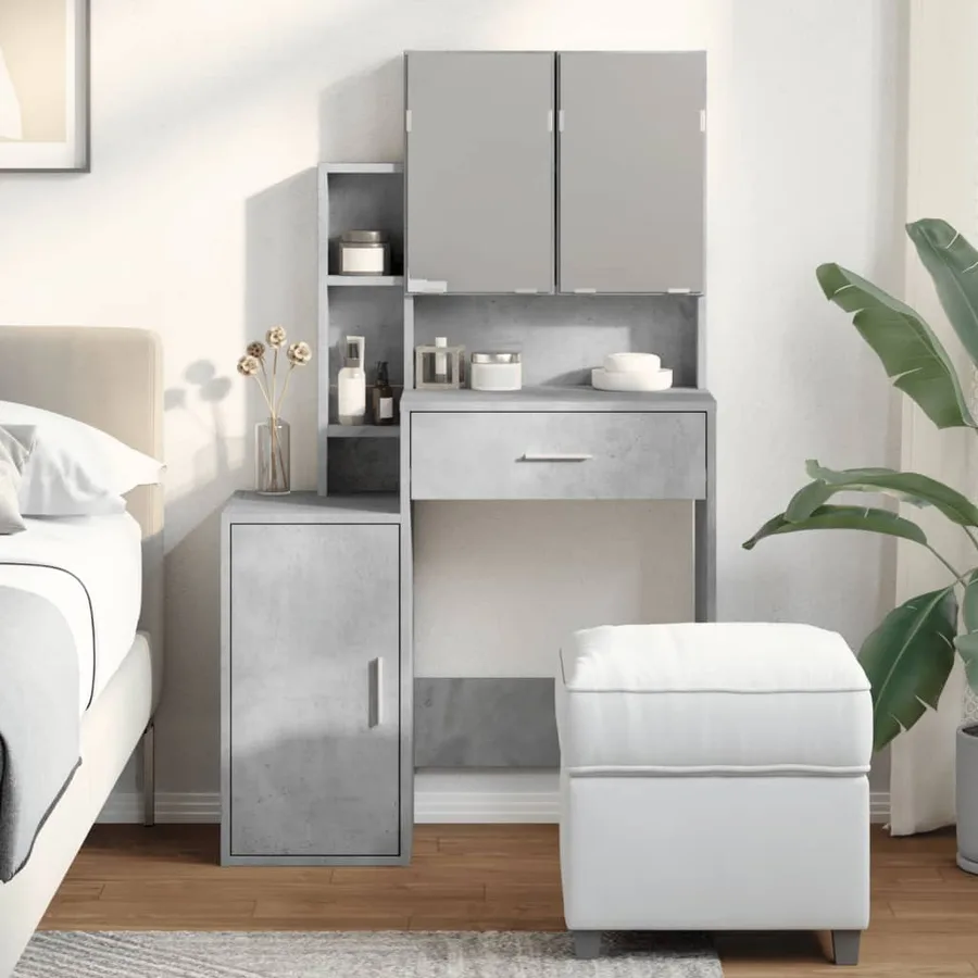 Coiffeuse avec armoire gris béton 80x35x132 cm - 3