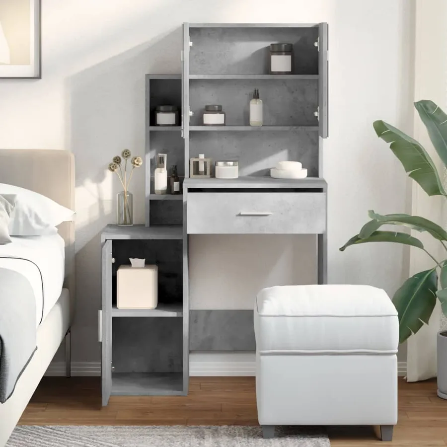 Coiffeuse avec armoire gris béton 80x35x132 cm - 4