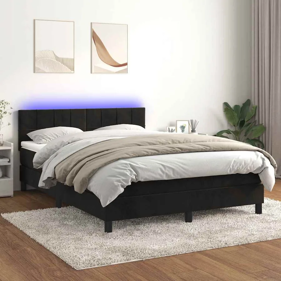 Sommier à lattes de lit avec matelas et LED Noir 140x200 cm