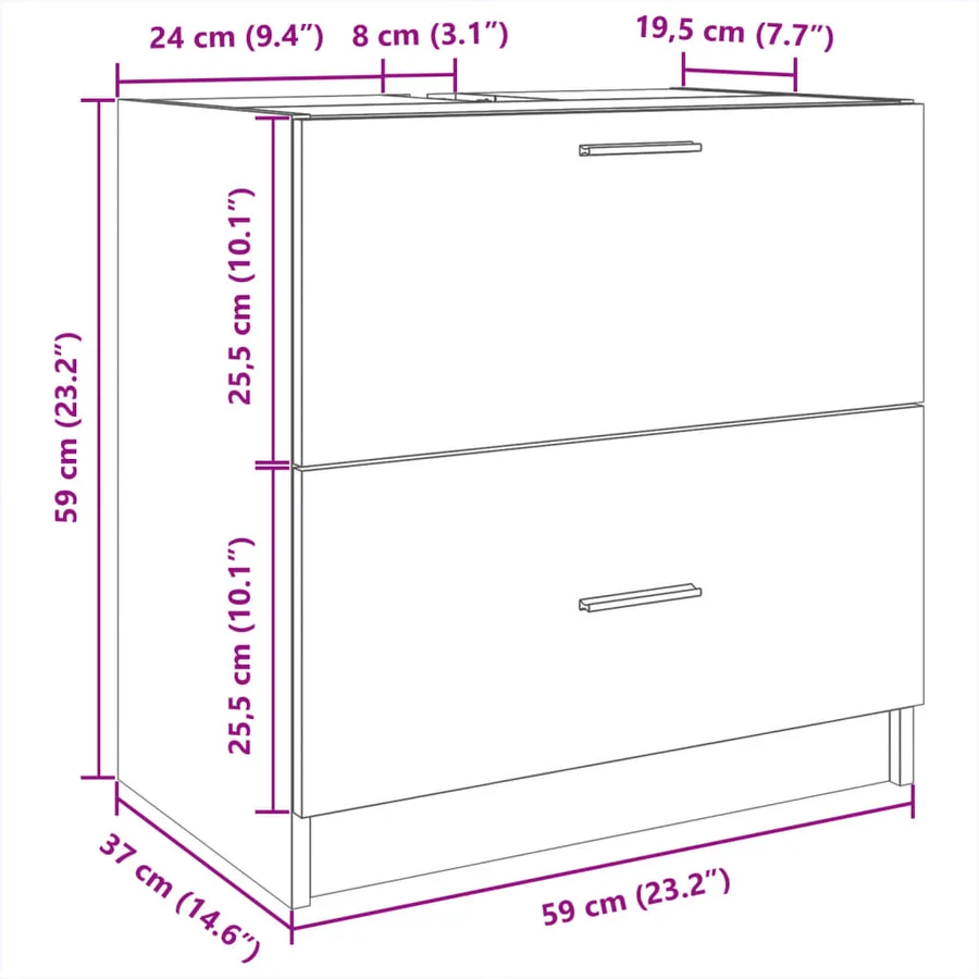 Meuble d'évier chêne fumé 59x37x59 cm bois d'ingénierie - 11