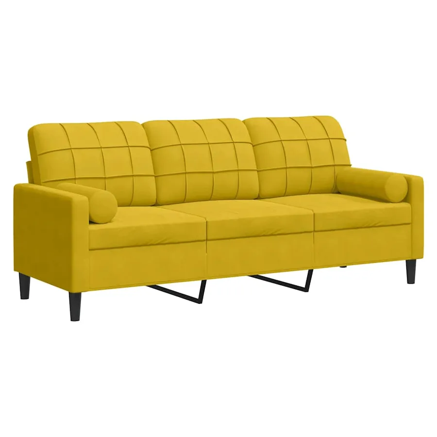 Canapé 3 places avec oreillers décoratifs jaune 180 cm velours - 2