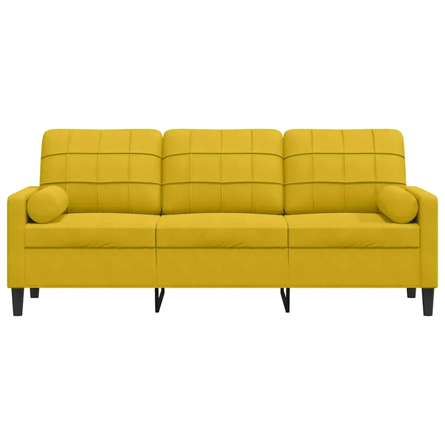 Canapé 3 places avec oreillers décoratifs jaune 180 cm velours - 3