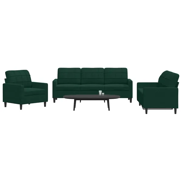 Ensemble de canapés 3 pcs avec coussins Vert foncé Velours