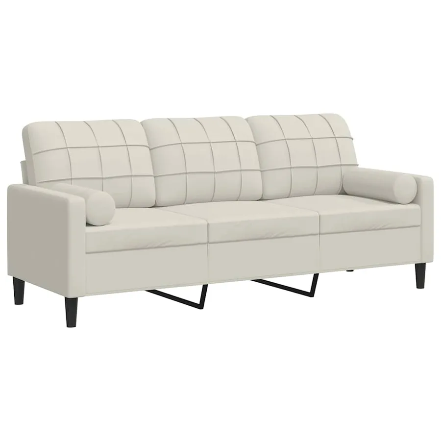 Canapé 3 places avec oreillers décoratifs crème 180 cm velours - 2