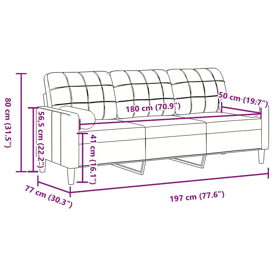 Canapé 3 places avec oreillers décoratifs crème 180 cm velours - 7