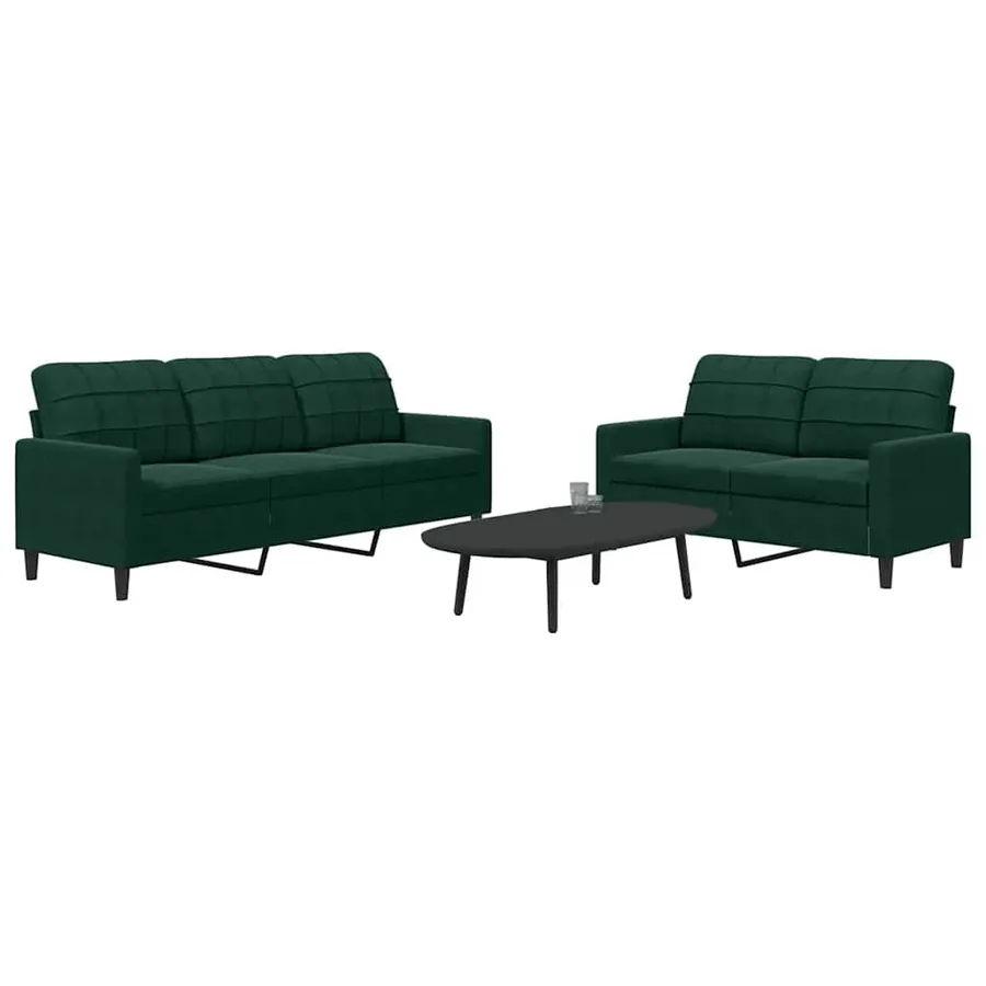 Ensemble de canapés 2 pcs avec coussins Vert foncé Velours